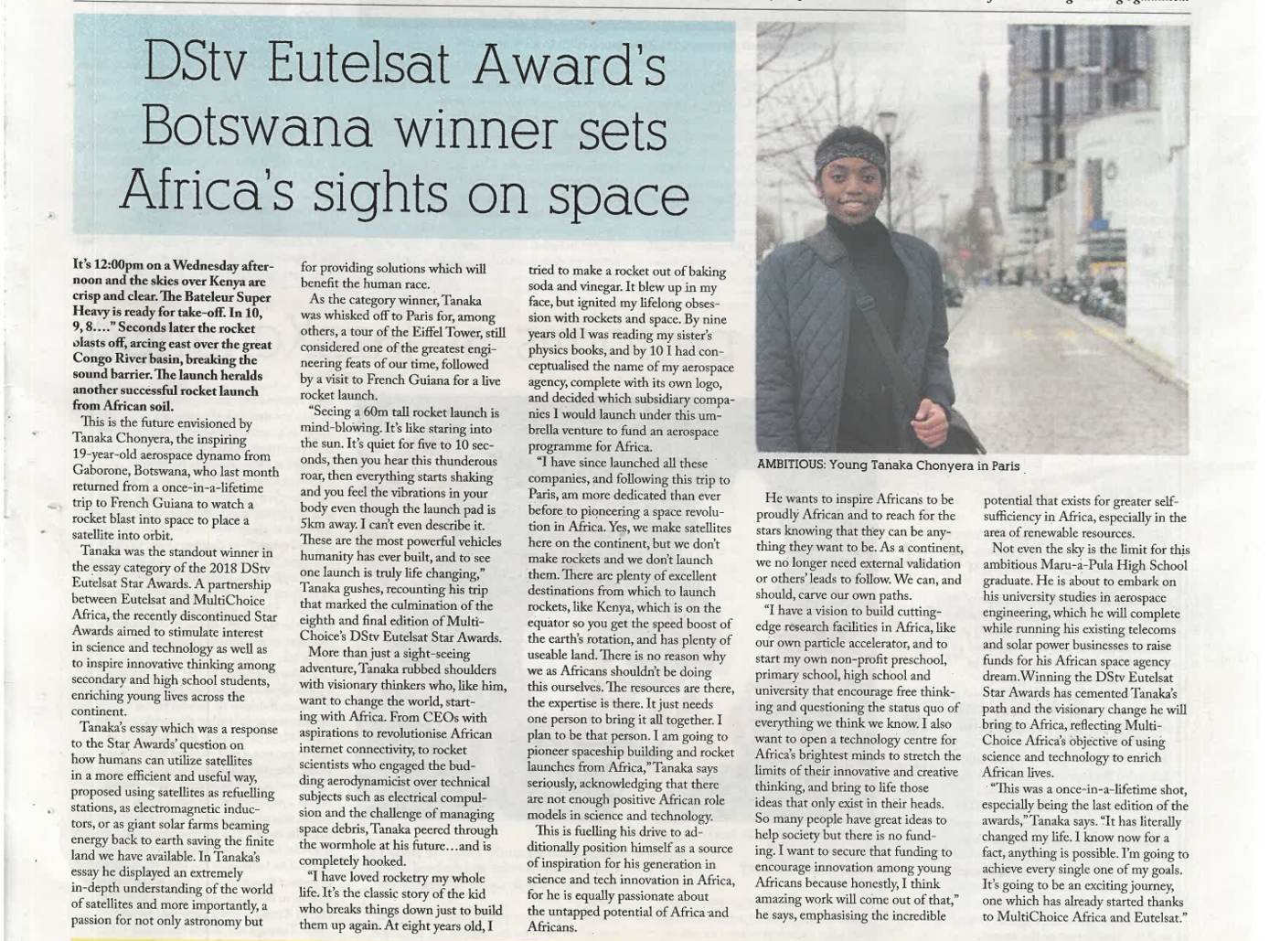 DStv Eutelsat Award's Botswana winner sets Africa's sights on space - page 1