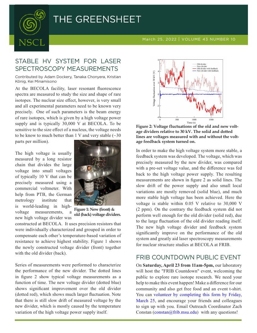 FRIB The Greensheet feature on the High Voltage Divider - page 1